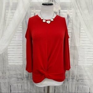Michael Kors XS Solid Red Cold 3/4 Sleeve Cold Shoulder Twist Top Shirt Soft